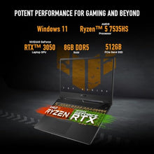 Load image into Gallery viewer, ASUS TUF Gaming A15 Gaming Laptop, 15.6” FHD 144Hz Display, NVIDIA® GeForce RTX™ 2050, AMD Ryzen™ 5 7535HS, 8GB DDR5, 512GB PCIe® Gen4 NVMe™ SSD, Wi-Fi 6, Windows 11, FA506NF-ES51
