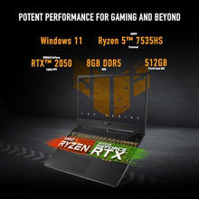 Load image into Gallery viewer, ASUS TUF Gaming A15 Gaming Laptop, 15.6” FHD 144Hz Display, NVIDIA® GeForce RTX™ 2050, AMD Ryzen™ 5 7535HS, 8GB DDR5, 512GB PCIe® Gen4 NVMe™ SSD, Wi-Fi 6, Windows 11, FA506NF-ES51
