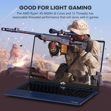 Load image into Gallery viewer, NIMO 15.6&quot; IPS FHD-Gaming-Laptop, 6 Cores AMD Ryzen 5 6600H 32GB DDR5 RAM 1TB SSD (Beat i7-1165G7 up to 4.5GHz) 660M 6nm GPU-Computer with 100W Type-C Backlit Keyboard, Fingerprint
