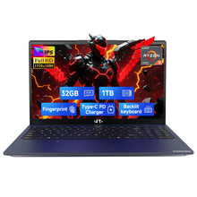 Load image into Gallery viewer, NIMO 15.6&quot; IPS FHD-Gaming-Laptop, 6 Cores AMD Ryzen 5 6600H 32GB DDR5 RAM 1TB SSD (Beat i7-1165G7 up to 4.5GHz) 660M 6nm GPU-Computer with 100W Type-C Backlit Keyboard, Fingerprint
